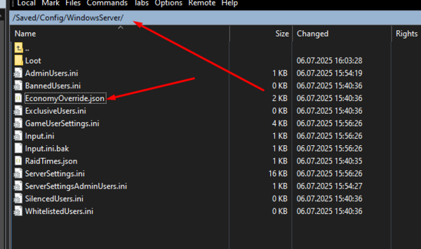 Файл EconomyOverride.json нахождение через FTP
